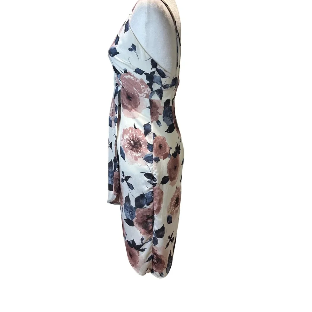 Lush Floral Print Dress Sleeveless Strappy Party Cocktail Wrap Asymmetrical Sz S